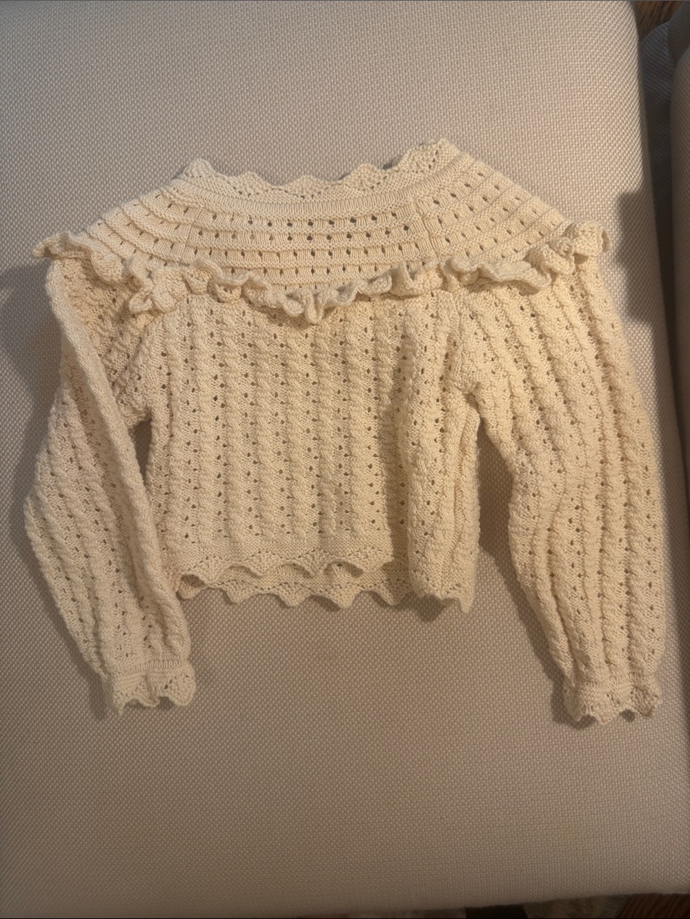 Girls Cream Knit Ruffle-Yoke Sweater